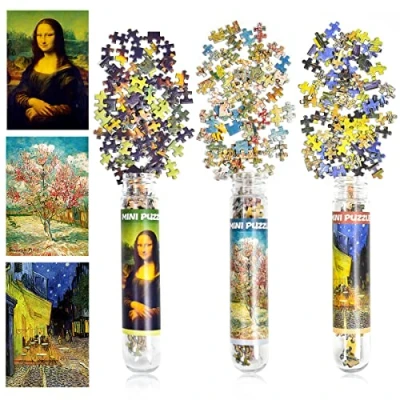 Afbeelding van LUUFAN 3 pack mini legpuzzels 150 stuks voor volwassenen, kleine legpuzzels, 6 x 4 inch, entertainmentspeelgoed huisdecoratie (Mona Lisa, perzikboom, café terras)