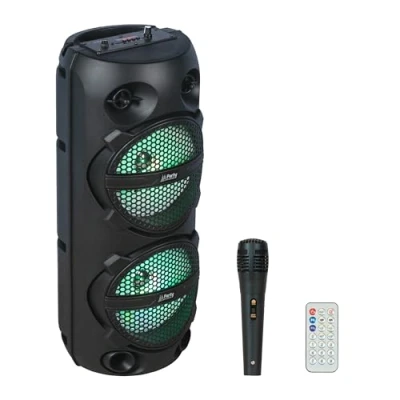 Afbeelding van Party Light &amp; Sound PLUTON Luidspreker van 2 x 8&quot;/20cm 300W op oplaadbare batterij Lichteffect 1 bedrade microfoon en afstandsbediening Bluetooth, USB, Micro SD TWS Zwart