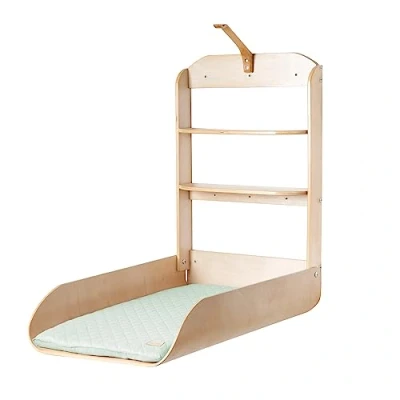 Afbeelding van Aan de muur gemonteerde en opvouwbare luiertafel ROBA Natuurlijk hout Geïntegreerde planken Minimalistisch design
