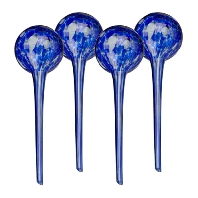 Afbeelding van Relaxdays waterdruppelaar glas set van 4 waterbol balkon en kamerplanten 350 ml blauw
