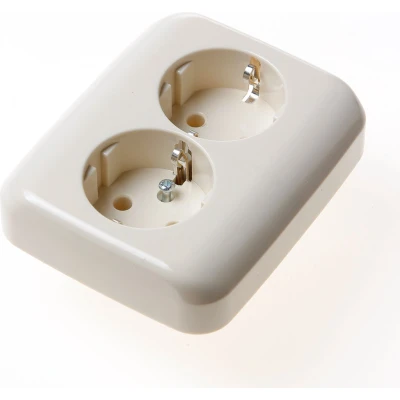 Afbeelding van Busch Jaeger Wandcontactdoos dubbel met aarde inbouw creme