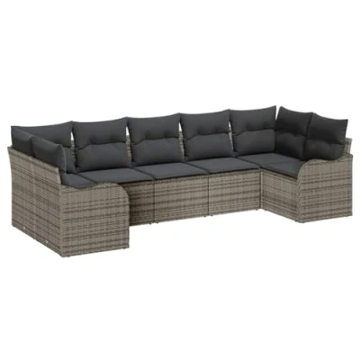 Afbeelding van vidaXL 7 delige Tuin Sofa Set met Kussens Grijze Poly Rattan