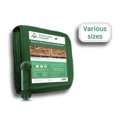 Afbeelding van CoverUp! afdekzeil van textiel 4 x m incl. 18 touw met oogjes beschermzeil scheurvast waterdicht 120 g/m2 groen