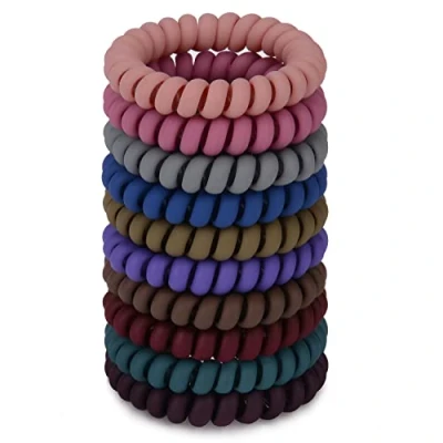 Image de JessLab Lot de 10 élastiques à cheveux en spirale, câble téléphonique sans trace, bobine plastique, support queue cheval, accessoires pour filles, femmes, couleurs assorties (#6)