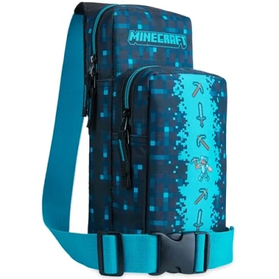 Afbeelding van Minecraft Schoudertas voor kinderen, jongeren, kleine schoudertas, ritssluiting, tas jongens, gamer, Blauw