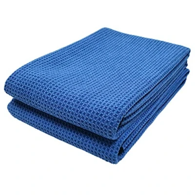 Afbeelding van POLYTE Elite Set van 2 microvezel wafel drooghanddoeken, 63 x 91 cm, blauw