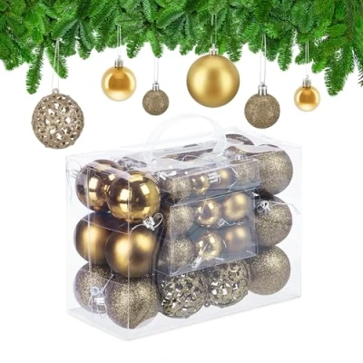 Afbeelding van Relaxdays kerstballen set van 50 traditioneel kunststof kerstboomversiering los goud