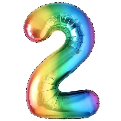 Afbeelding van ballon 2 jaar verjaardag nummer folie meerkleurig metallic XXL reuzen 100 cm decoratie lucht of helium
