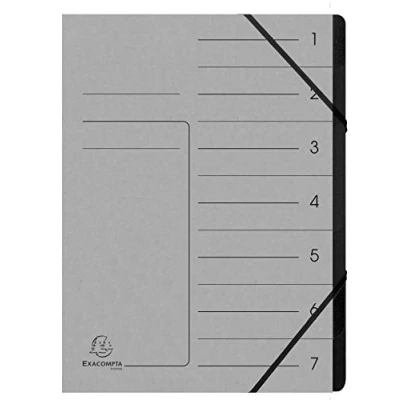 Afbeelding van Exacompta Ref. 540711E 1 map met genieten rug elastieken omslag van glanzend karton en binnenkant zwart gerecycled 7 vakken afmetingen: 24,5 x 32 cm A4 kleur: grijs