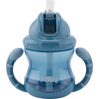 Afbeelding van Nûby Antilekbeker Flip It Met Handvatten Blauw 240ml 12mnd+