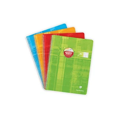 Afbeelding van Clairefontaine 68396C Notitieboek met spiraalbinding, 24 x 32 cm, 100 pagina&#039;s, grote zwarte ruiten, 10/10, wit papier, 90 g, gelamineerde kaartomslag, willekeurige kleur