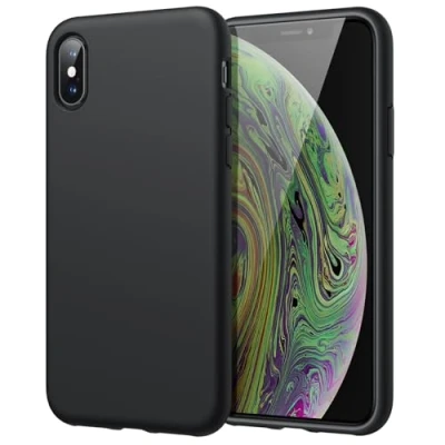 Afbeelding van JETech beschermhoes van siliconen voor de iPhone X/XS, rondom bescherming met zijdeachtig handvat, zachte binnenvoering microvezel, stootvast (zwart)