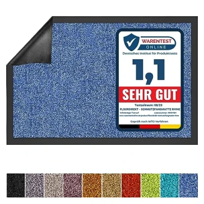 Afbeelding van Floordirekt Schoonloopmat Rhine, wasbare en effectieve vloermat, vuilvangmat met antislip achterkant, deurmat in vele maten kleuren, blauw, 40 x 60 cm