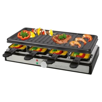 Afbeelding van Clatronic RG 3757 Raclette grill, 1400 watt, voor maximaal 8 personen, grilloppervlak: ca. 42 x 21 cm, grillplaat en pannetjes met antiaanbaklaag (gemakkelijk te reinigen), zwart