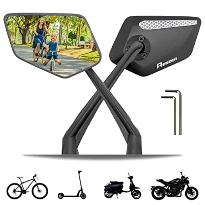 Afbeelding van fietsspiegel (rechts + links) met extra groot spiegeloppervlak 360 verstelbare voor e bike &amp; scooter stuur achteruitkijkspiegel compatibel alle modellen accessoires