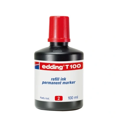 Image de edding Encre de chine recharge T100, rouge, 100 ml pour la des marqueurs permanents No. 1, 400,404, 500, 550, 800, 850, 3000, 3300 et comfort