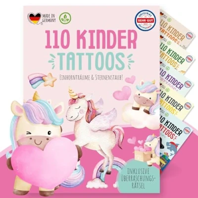 Afbeelding van MeinBaby123 110 stuks kindertatoeages, huidvriendelijk, eenhoorn tatoeages, om op te plakken, cadeau voor meisjes, veganistisch en gemaakt in Duitsland (eenhoorn fee)