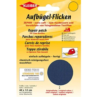 Afbeelding van Kleiber Reparatiepatches voor textiel, fijn gebreid, afmetingen 40 x 12 cm, blauw, katoen, donkerzwart