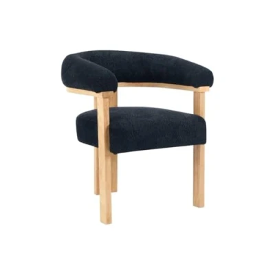Afbeelding van Pascal MORABITO Fauteuil met armleuningen van boucléstof en heveahout Zwart naturel LIVELIA L 64 cm x H 78 D 60