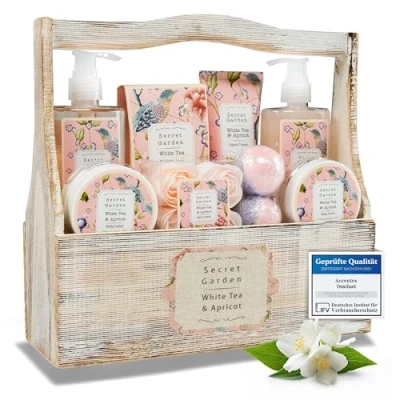 Afbeelding van accentra Secret Garden witte thee en abrikoos geschenkdoos voor bad douche, 8 delige set