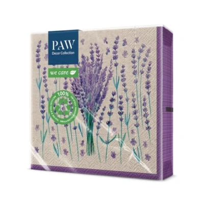 Afbeelding van PAW Gerecycleerde servetten, 3 laags (33 x 33 cm), 20 stuks, perfect voor verjaardagen, feesten, bruiloften, communies, vieringen, gerecyclede papieren lavendelbedel
