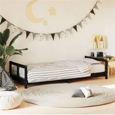 Afbeelding van Kinderbedframe 70X140 cm Massief Grenenhout Wit 80 x 200 / Zwart