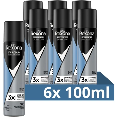 Afbeelding van 6x Rexona Deodorant Spray Men Clean Scent 100 ml