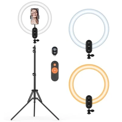 Afbeelding van 30,5 cm ringlamp met statief, 2800 mAh oplaadbare led verlichtingsset, 190,5 hoog en telefoonhouder, 20 Unicucp lampen voor video opname/streaming