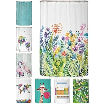 Afbeelding van Arteneur® Anti schimmel douchegordijn met kleurrijke bloemenpatroon 120 x 180 cm, Oeko Tex Standard 100, verzwaarde zoom, ondoorzichtig, waterdicht, wasbaar, 8 ringen en e book (mogelijk niet