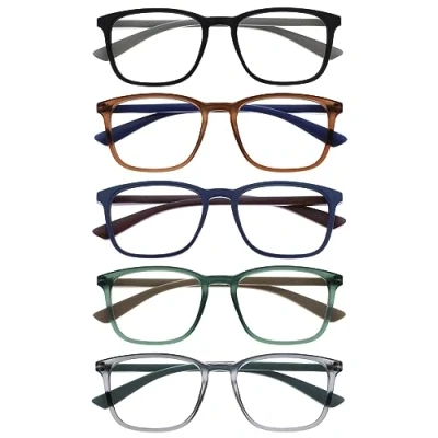 Image de OPULIZE Max RRRRR78 12367 Lot de 5 paires lunettes lecture classiques à grande monture rectangulaire pour homme et femme Noir/marron/bleu/vert gris, Noir, marron, bleu, vert, gris paires,