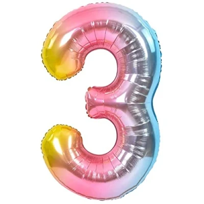 Afbeelding van ballon 3 jaar verjaardag nummer Pastel Veelkleurig metallic XXL reuzegroot 100 cm decoratie Lucht of Helium
