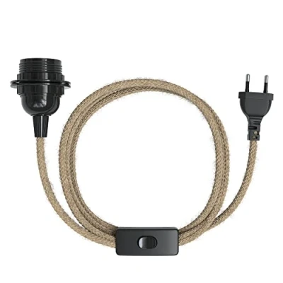 Afbeelding van EAZY CASE E27 lamphouder met 5 m vintage jute kabelschakelaar, schroefring voor lampenkap en stekker ideale ophanging hanglamp, knutsellamp