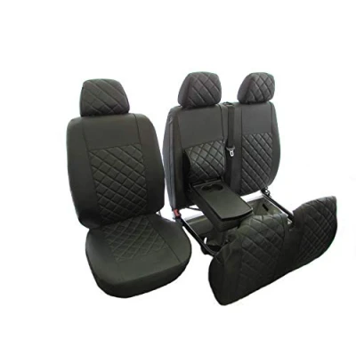 Afbeelding van Texmar Zwarte Eco lederen stoelhoezen voor Mercedes Sprinter Craft 2006 2018 (1 enkele en 1 dubbel)