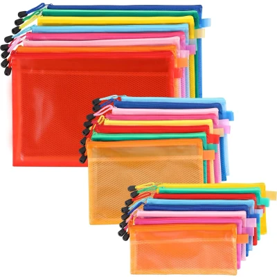 Afbeelding van Belle Vous 24 Pak Plastic Gaas Rits Mappen Document Mappen/Folders A4, A5 &amp; A6 Waterdichte voor Reis Accessoires, Cosmetica, School/Kantoor, Pennen/Potloden of Bonnen