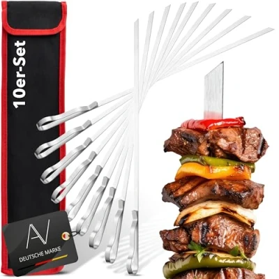 Afbeelding van AVANA 10 stuks roestvrijstalen grillspiesen, 43 cm, herbruikbare grillspiesen voor barbecue, kebap, schampura, lange spiesen vlees en groenten