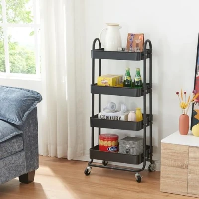 Afbeelding van Keukentrolley Pyhäntä met 4 manden 103,5x46x35 cm zwart [en.casa]