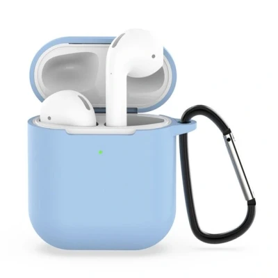 Afbeelding van AirPods siliconen hoesje voor 1/2 licht blauw + handige clip