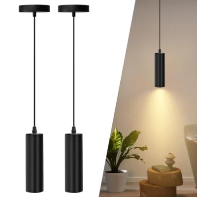 Afbeelding van Aigostar Hanglamp zwart, ijzeren hanglamp, moderne cilindrische plafondlamp, geschikt voor GU10, 2 stuks, zonder lamp