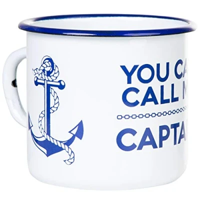 Afbeelding van MUGSY I Onbreekbare emaille mok &quot;You can call me Captain&quot;, 330 ml, wit