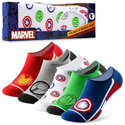 Afbeelding van Marvel Herensokken, fantasie, set van 5 paar onzichtbare sokken, heren, 41 46, sneakersokken, Avengers, cadeau idee voor jongeren, jongens, Veelzijdig te gebruiken.