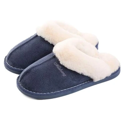 Afbeelding van Pantoffels voor thuis, traagschuim, hout, vloer, kunstleer, bont, muiltjes, herfst, winter, heren, dames, binnen en buiten, Blauw