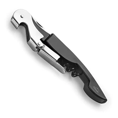 Afbeelding van LACOR, 63044 Luxe server kurkentrekker, roestvrij staal, flesopener en kort capsulemes, bier, 3 in 1, zwart