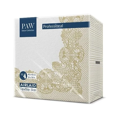 Afbeelding van PAW Decor Collection Papieren servet, Airlaid (40 x 40 cm), klassiek ornament, goud, omlijsting, decoratie, voor verjaardagen, bruiloften en doopfeesten, stoffen structuur, (goud):