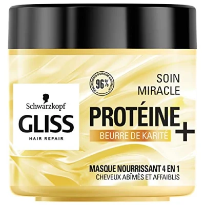 Afbeelding van Schwarzkopf Gliss haarmasker Miracle 4 in 1 droog/beschadigd haar 96% ingrediënten van natuurlijke oorsprong doos met 400 ml