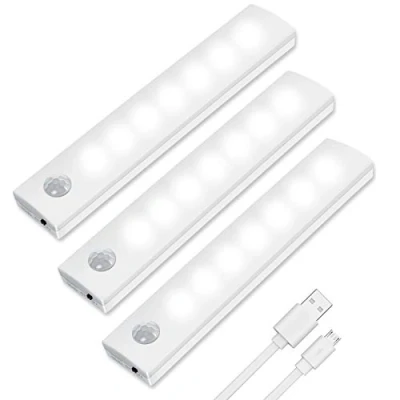 Afbeelding van Vicloon led sensorlicht, 3 stuks kastverlichting, oplaadbaar, met bewegingsmelder en magneetstrips, kastverlichting voor keuken, kast, trap, lade,