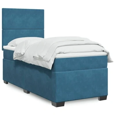 Image de vidaXL Sommier à lattes de lit avec matelas bleu 90x190 cm velours