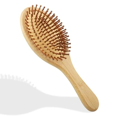 Afbeelding van Bamboe haarborstel van hout met natuurlijke spelden, houten massagekam, antistatische en anti kroes geschikt voor mannen vrouwen (Rotonda)