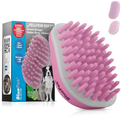 Afbeelding van BluePet FellFein Badborstel met rubberen beugel voor kortharige honden en katten massage effect, verwijdert dode haren, stof vuil, ideaal
