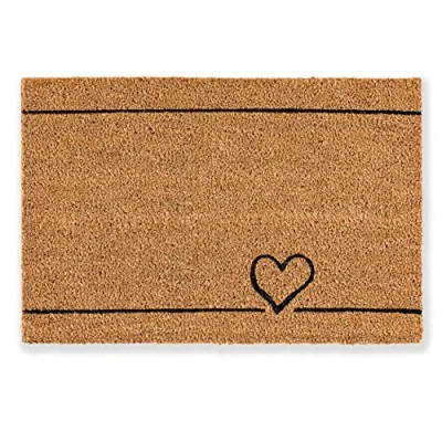 Afbeelding van Voetmat kokos hart lijnen design schoonloop 40 x 60 cm deurmat binnen antibacteriële kokosmat natuurlijk materiaal
