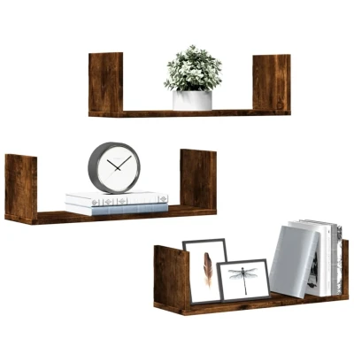 Afbeelding van Wandschappen 3 st 58x18x18 cm bewerkt hout gerookt eikenkleurig